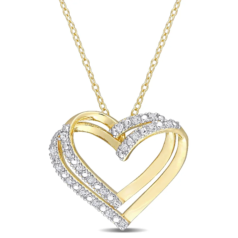 Baroque pearl necklaces-Miadora Yellow Plated Sterling Silver 1/5ct TDW Diamond Open Double Heart Necklace