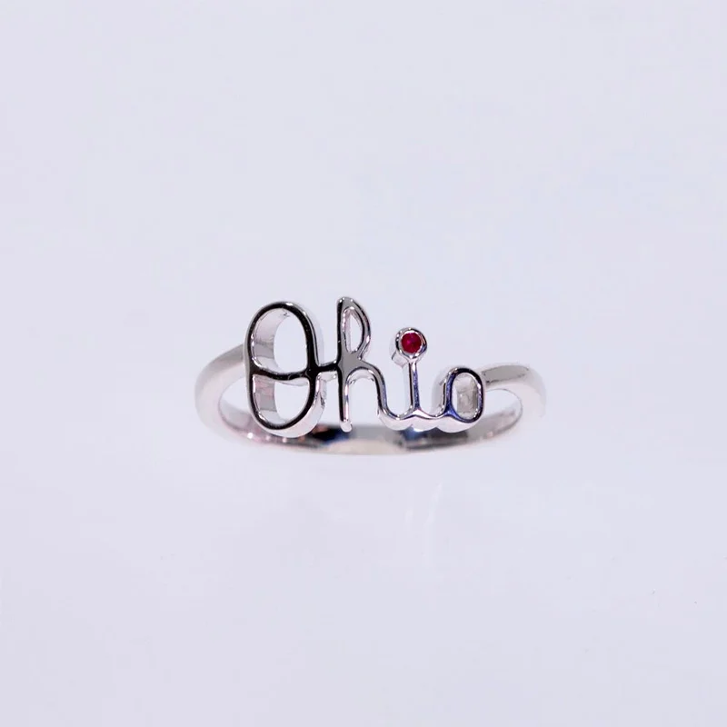 Chunky gem engagement rings-OSU Script Ohio Ring with Ruby (Size 6)