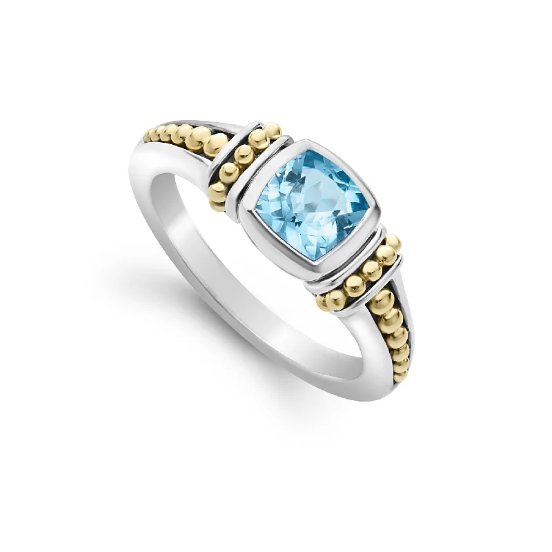 Bamboo style engagement rings-Swiss Blue Topaz Ring (Size 7)