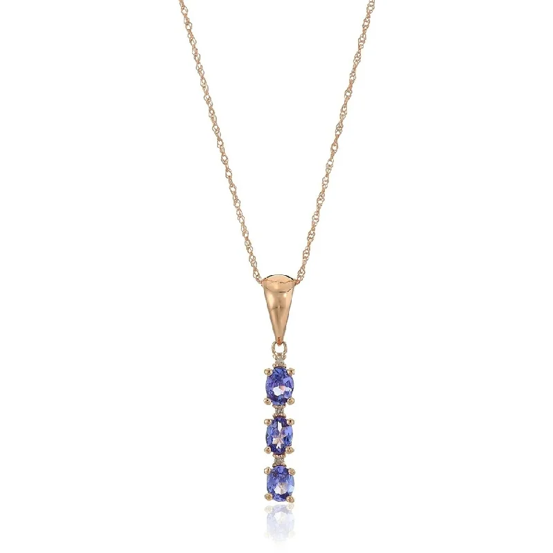 Wide chain necklaces-10k Rose Gold Tanzanite and Diamond 3-Stone Pendant Necklace, 18" - Blue