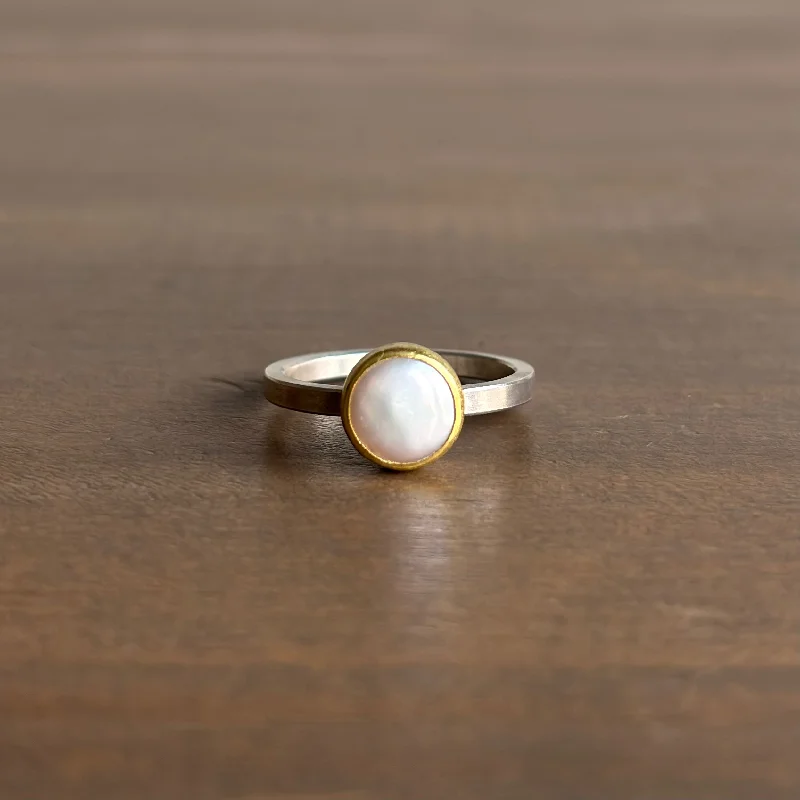 Round Pearl Coin Ring