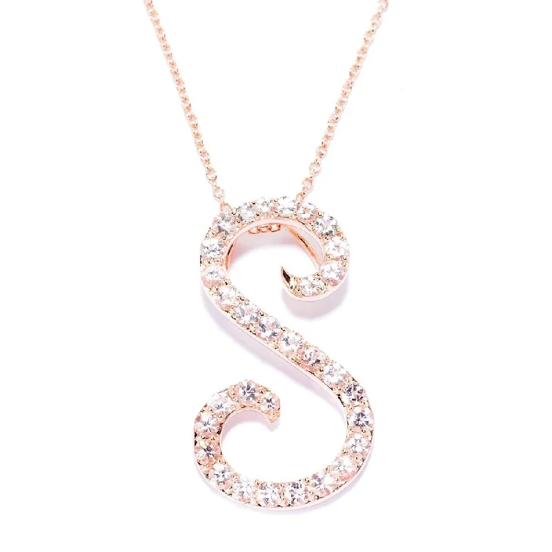 Floating gem necklaces-18k Rose Gold over Sterling Silver Round Morganite Initial S Necklace