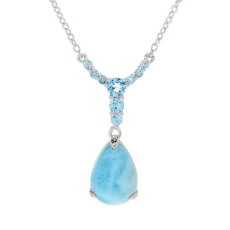 Soft silk necklaces-Sterling Silver 18" Larimar & Swiss Blue Topaz Drop Necklace