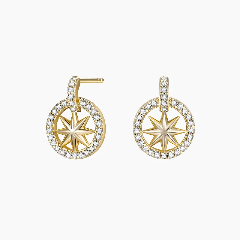 Alloy metal earrings-Round Charm Star Earring Studs For Women