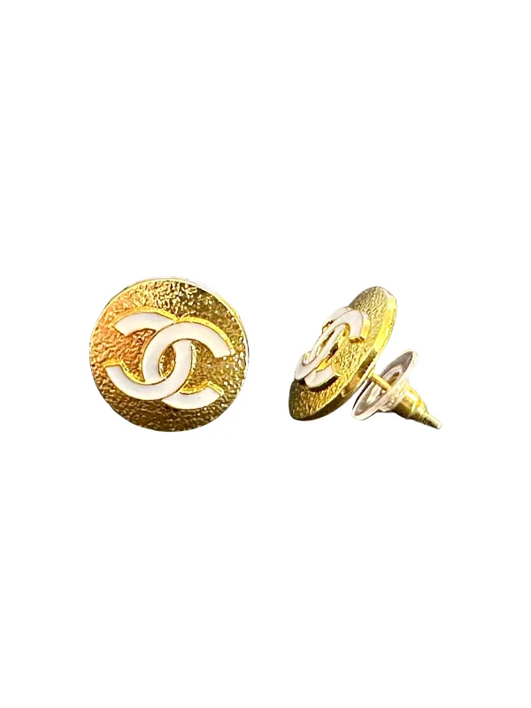 Sleek stud earrings-CC White & Gold Button Earrings