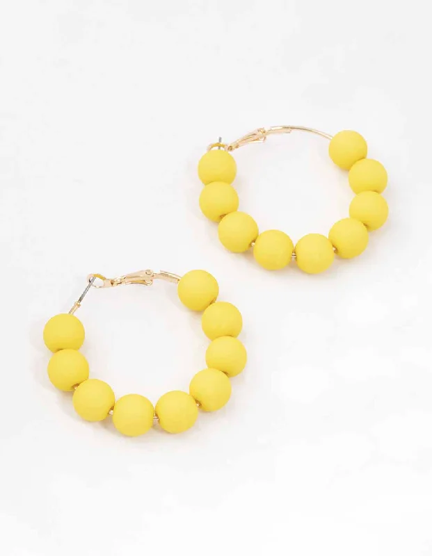 Pure crystal earrings-Yellow Rubber Coated Ball Hoop Earrings