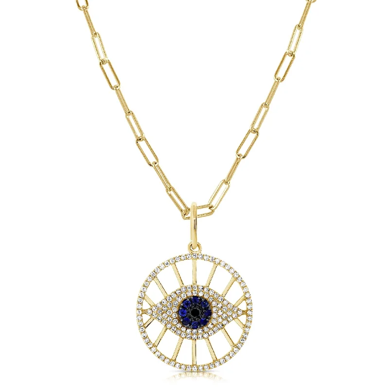 Mesh choker necklaces-Joelle Evil Eye Necklace Diamond, Sapphire & Blue Lapis 14K Yellow Gold on 16-inch Paperclip Chain