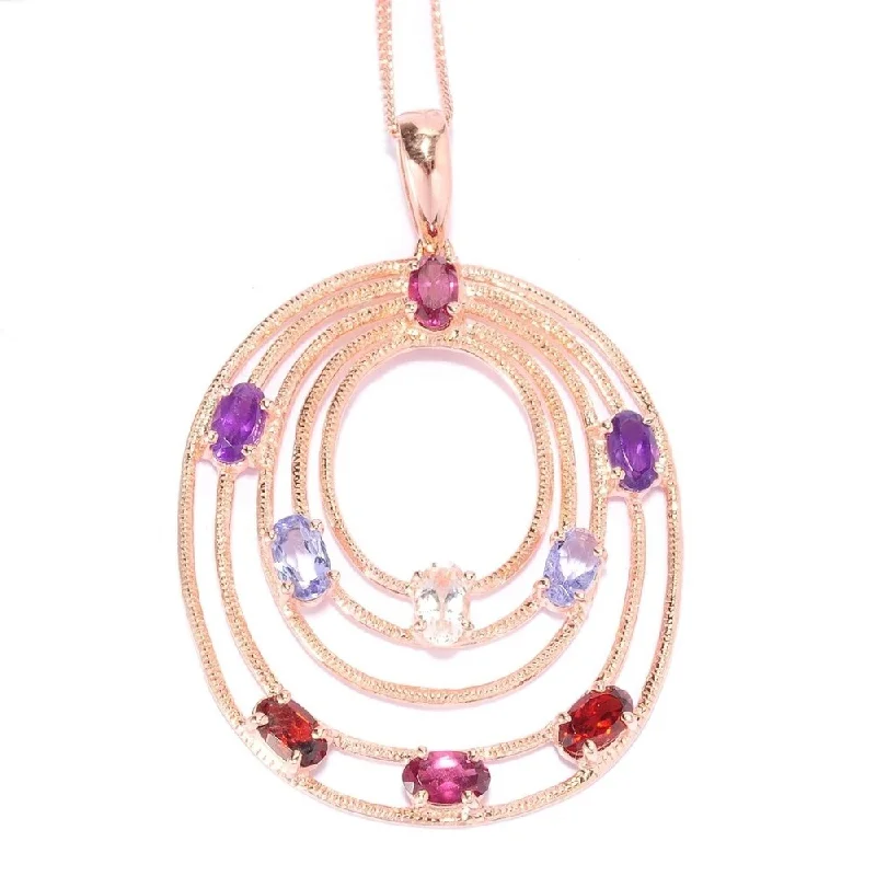 Coiled cord necklaces-Multi-gemstone Tiered Oval Pendant Necklace