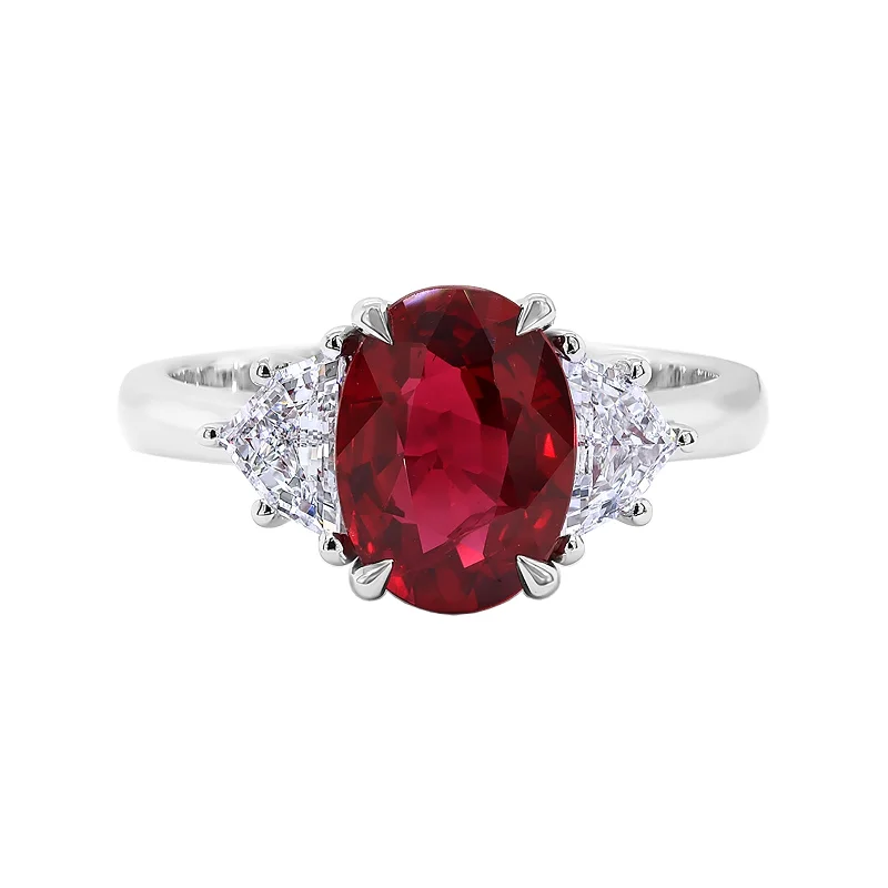 Fox motif engagement rings-Ruby & Diamond Three-Stone Ring