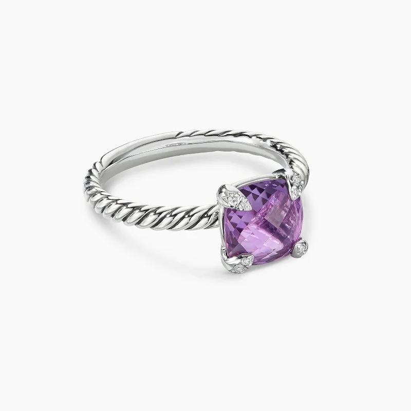 Glossy eternity engagement rings-Chatelaine Ring in Amethyst with Diamonds (Size 6)