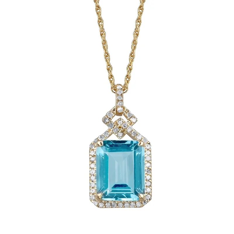 Cotton braid necklaces-Viducci 10k Yellow Gold Genuine Emerald-cut Blue Topaz and 1/4ct Diamond Halo Necklace