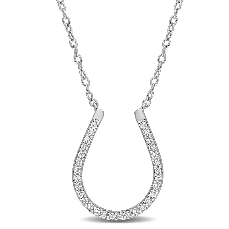 Polished bead necklaces-Miadora 1/6ct TDW Diamond Horseshoe Necklace in Sterling Silver