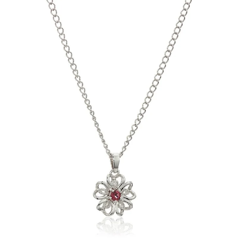 Chic art necklaces-Sterling Silver Rhodolite Black Flower Pendant Necklace, 18"