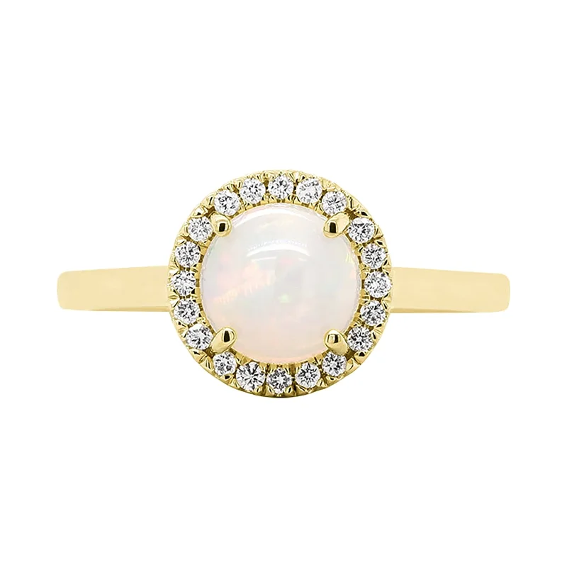 Retro style engagement rings-Ethiopian Opal & Diamond Halo Ring