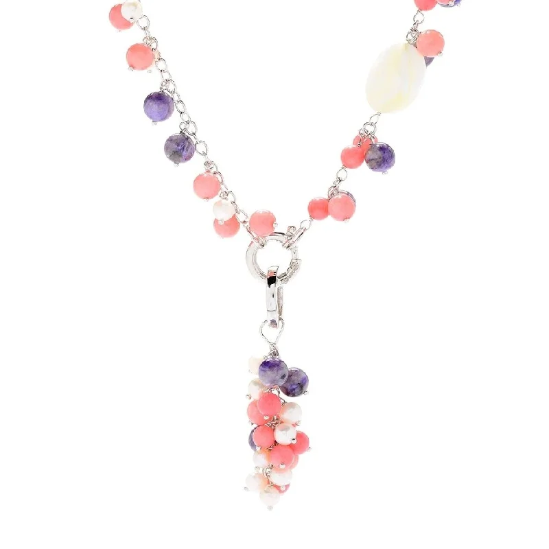 Alloy metal necklaces-Sterling Silver 36" 12-in-1 Convertible Charoite Beaded Necklace