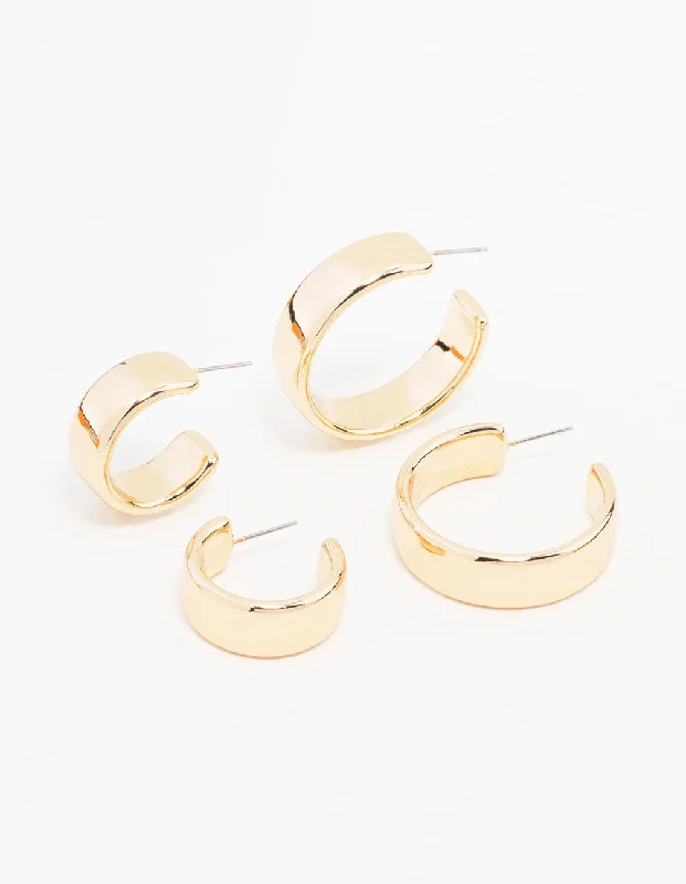 Coiled cord earrings-Gold Chubby Hoop Earrings 2-Pack