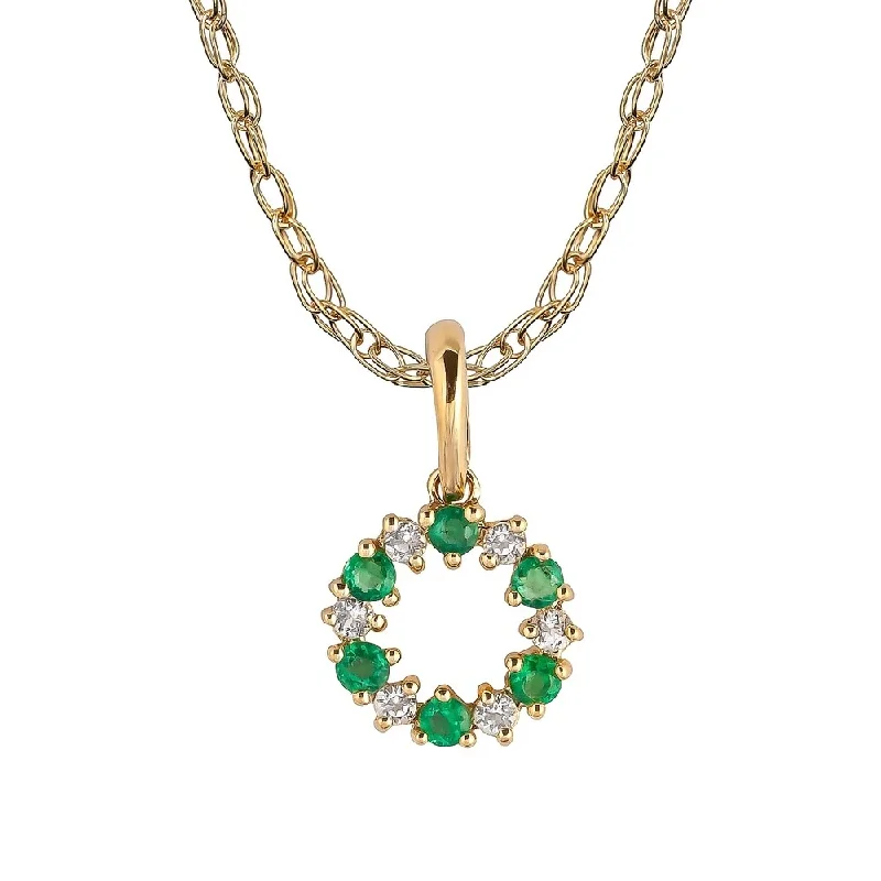 Worn medallion necklaces-Viducci 10k Yellow Gold Genuine Emerald and White Topaz Petite Circle Pendant Necklace