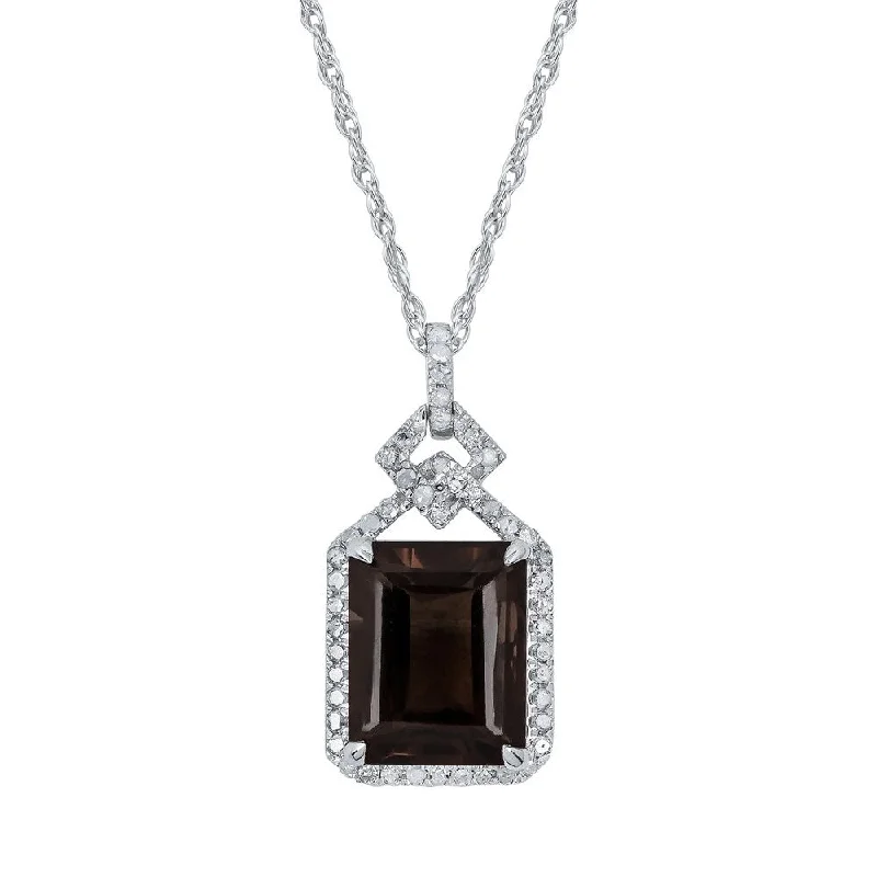 Whimsical bead necklaces-Viducci 10k White Gold Genuine Emerald-cut Smoky Quartz and 1/4ct Diamond Halo Necklace