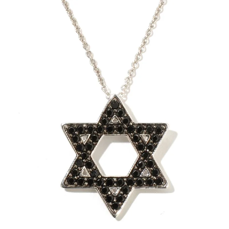 Turquoise healing necklaces-Sterling Silver Black Spinel Round Star of David Pendant Necklace