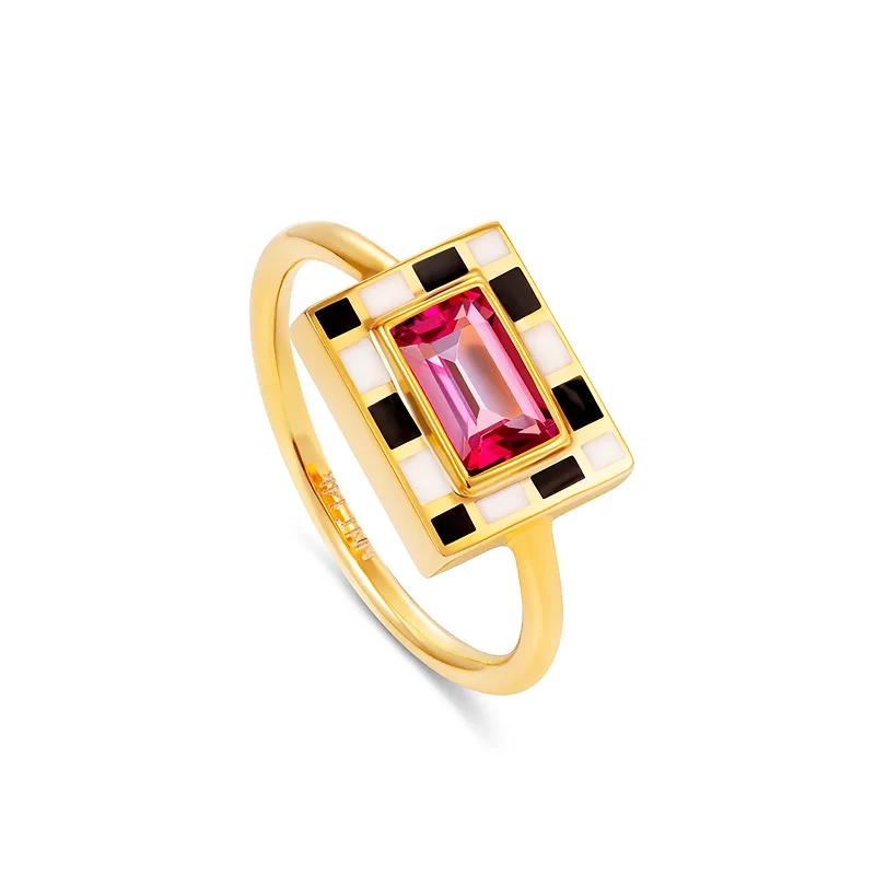 Flat knot engagement rings-Pink Topaz Lets Play Chess Good Move Ring