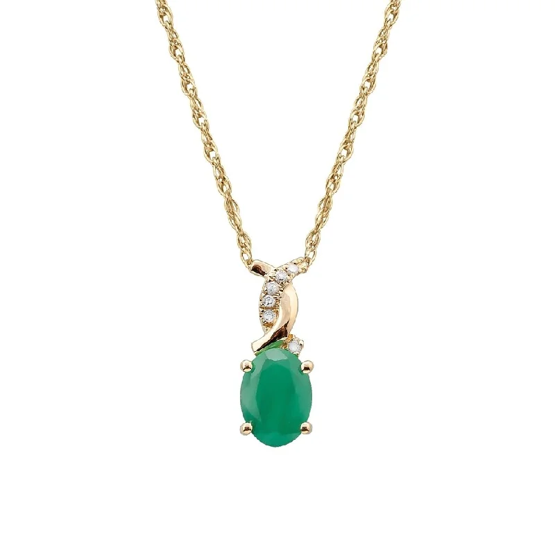 Round stone necklaces-Viducci 10k Yellow Gold Oval Genuine Emerald and Diamond Twist Necklace