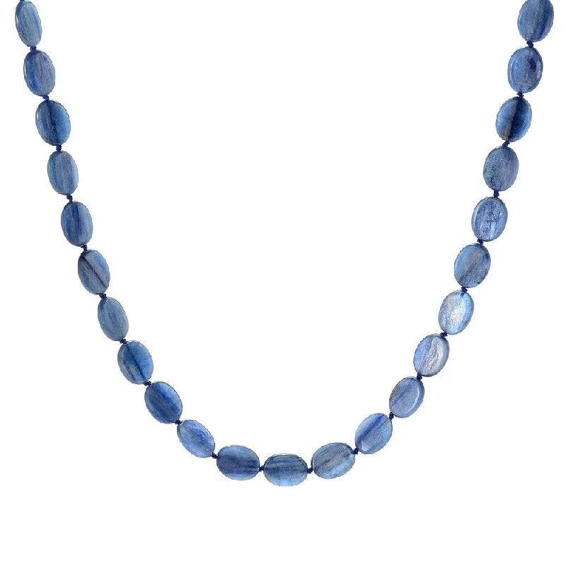 Light wood necklaces-Sterling Silver 36" 20 x 15mm Oval Kyanite Beaded Necklace