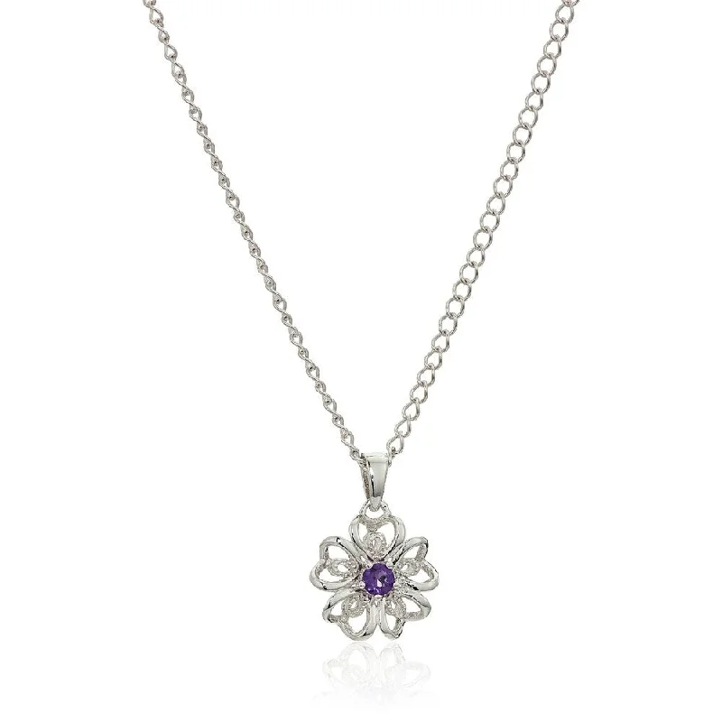 Nostalgic photo necklaces-Sterling Silver African Amethyst Flower Pendant Necklace, 18"