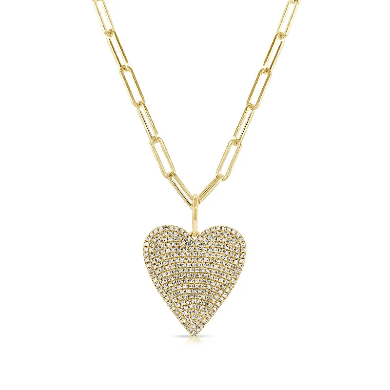 Polished bead necklaces-Joelle Diamond Heart Necklace 14K Yellow Gold on 18-inch Paperclip Chain