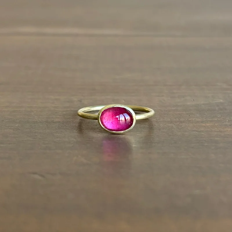 Rubellite Tourmaline Oval Cabochon Ring