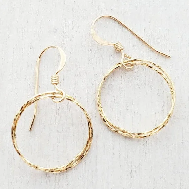 Topaz stone earrings-Gold Diamond Cut Circle Earrings