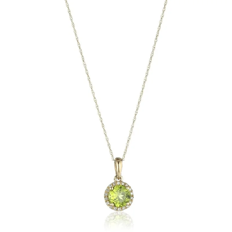 Woven tribal necklaces-10k Yellow Gold Peridot and Diamond Classic Princess Di Halo Pendant Necklace, 18"