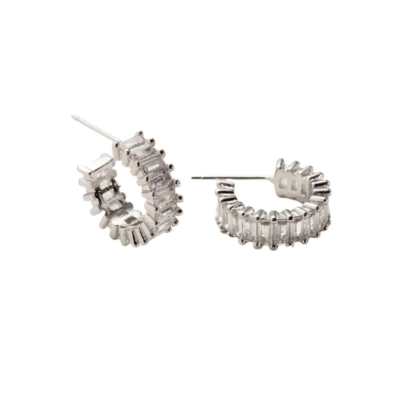 Flat knot earrings-Esther Silver Diamond Hoops