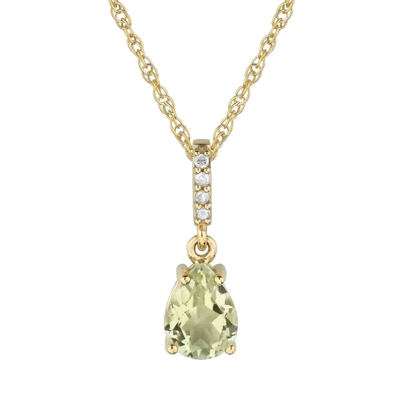 Faith charm necklaces-Viducci 10k Yellow Gold Genuine Pear-Shape Green Amethyst and Diamond Drop Pendant Necklace