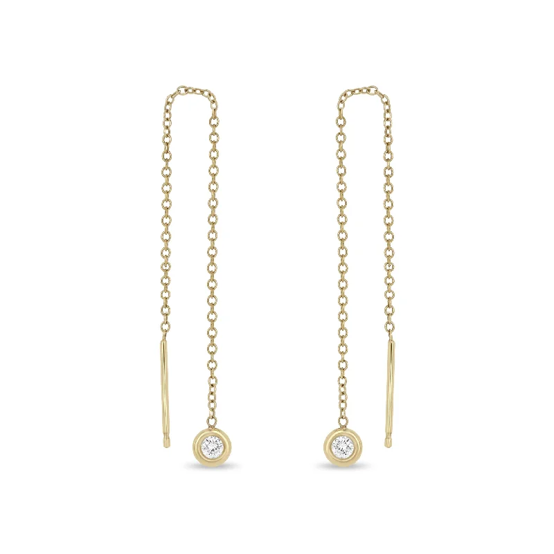 Woven cord earrings-14k Floating Diamond Threader Earrings