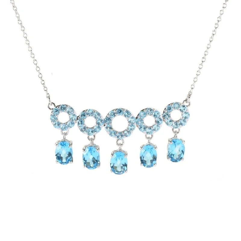 Ten-strand necklaces-Sterling Silver Swiss Blue Topaz Circle Bar Necklace