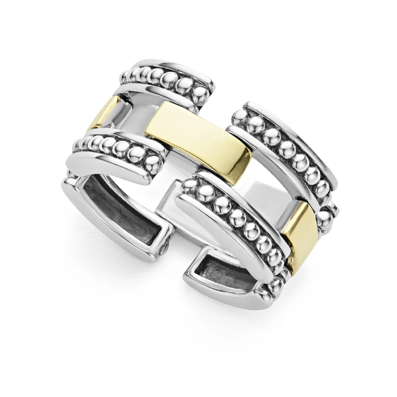 Satin finish engagement rings-Gold Caviar Link Ring (Size 6)