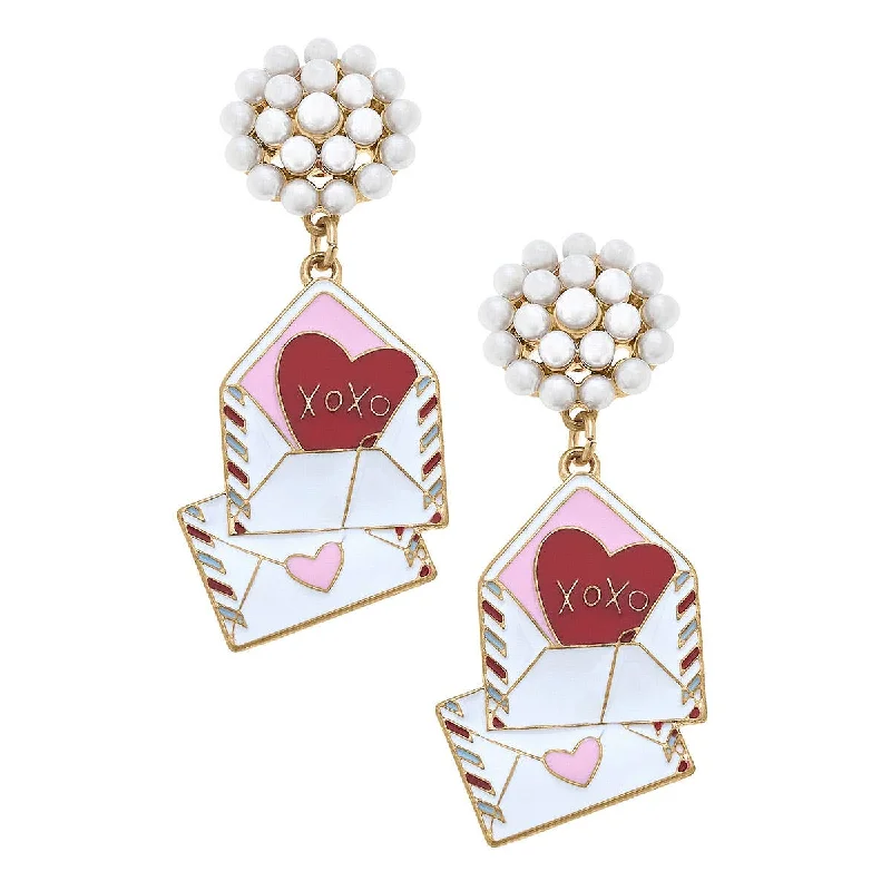 Vintage flair earrings-Canvas Style - XOXO Enamel Love Note Earrings in Pink & Red