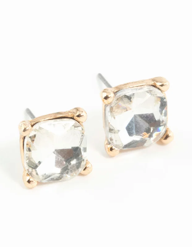 Topaz earrings-Square Diamante Set Stud Earrings