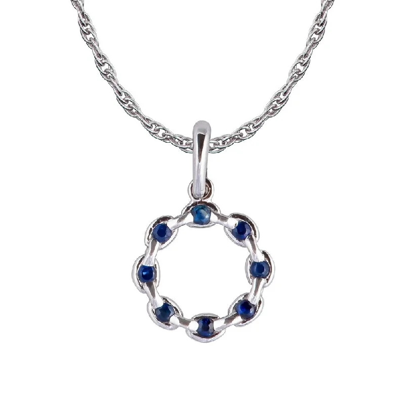 Thick bar necklaces-Viducci 10k White Gold Genuine Round Sapphire Circle Pendant Necklace