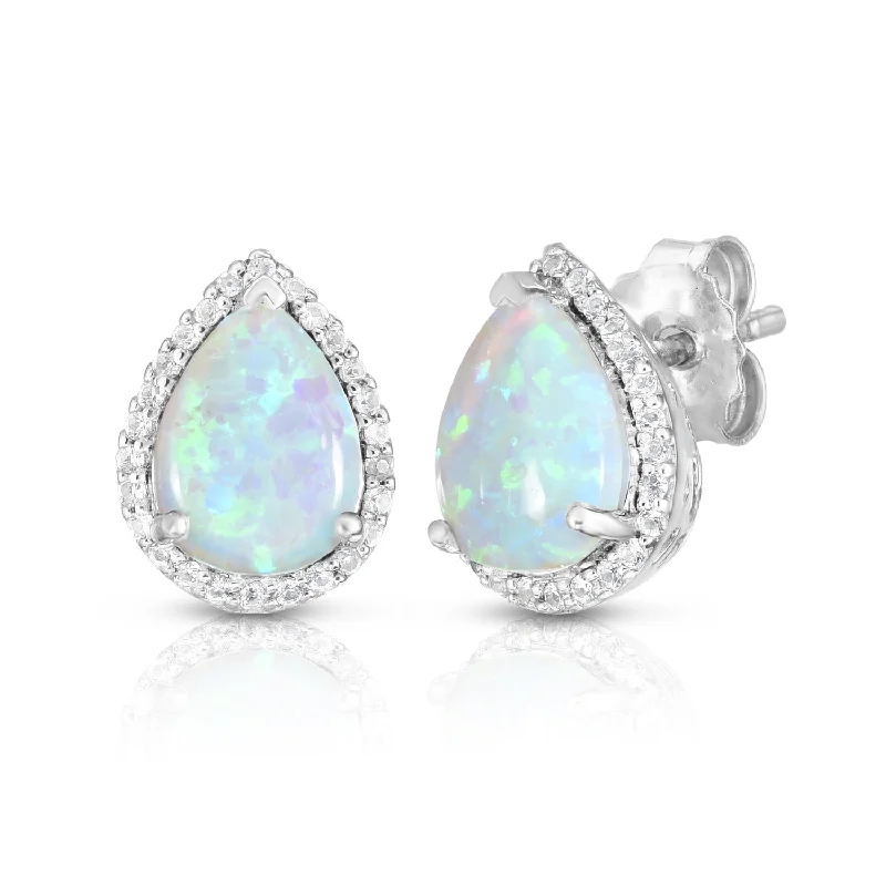 Agate drop earrings-Opal & White Sapphire Earrings