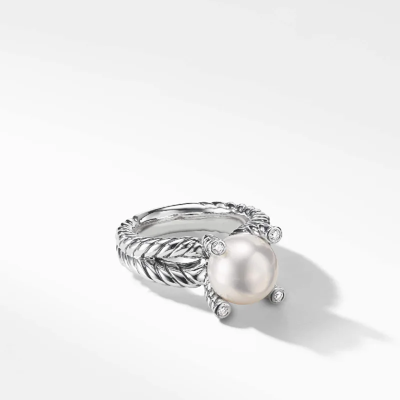 Mystic eye engagement rings-Cable Pearl Ring with Diamonds