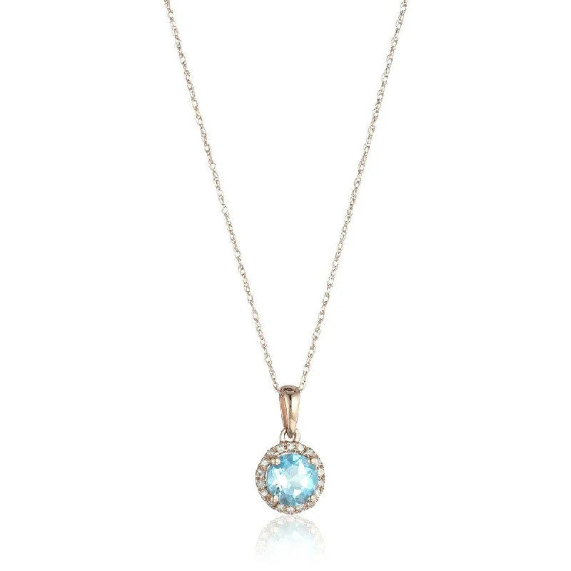 Lapis drop necklaces-10k Rose Gold Swiss Blue Topaz and Diamond Classic Pendant Necklace, 18"