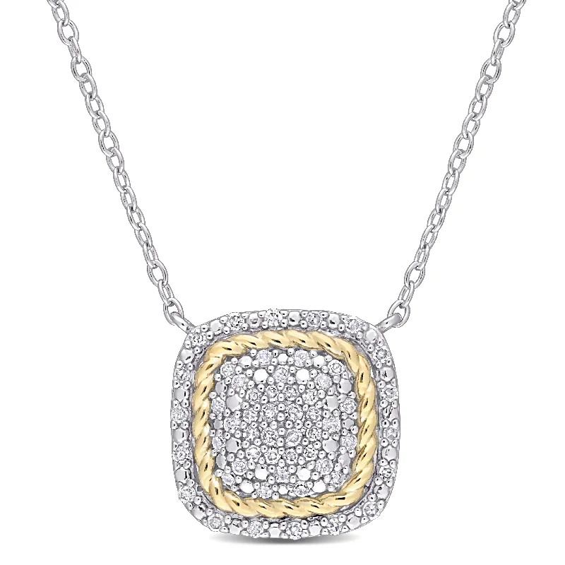 Stellar star necklaces-Miadora 2-Tone White & Yellow Plated Sterling Silver 1/4ct TDW Diamond Cluster Halo Square Necklace