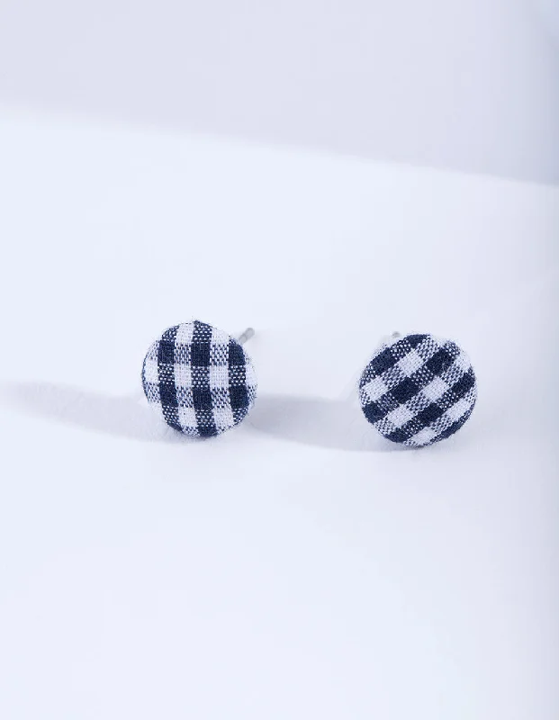 Amethyst stud earrings-Gingham Button Stud Earrings