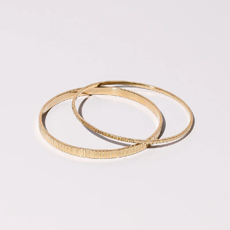 Petal carved bangles-Thin or Medium Ridge Bangle Bracelet - Brass