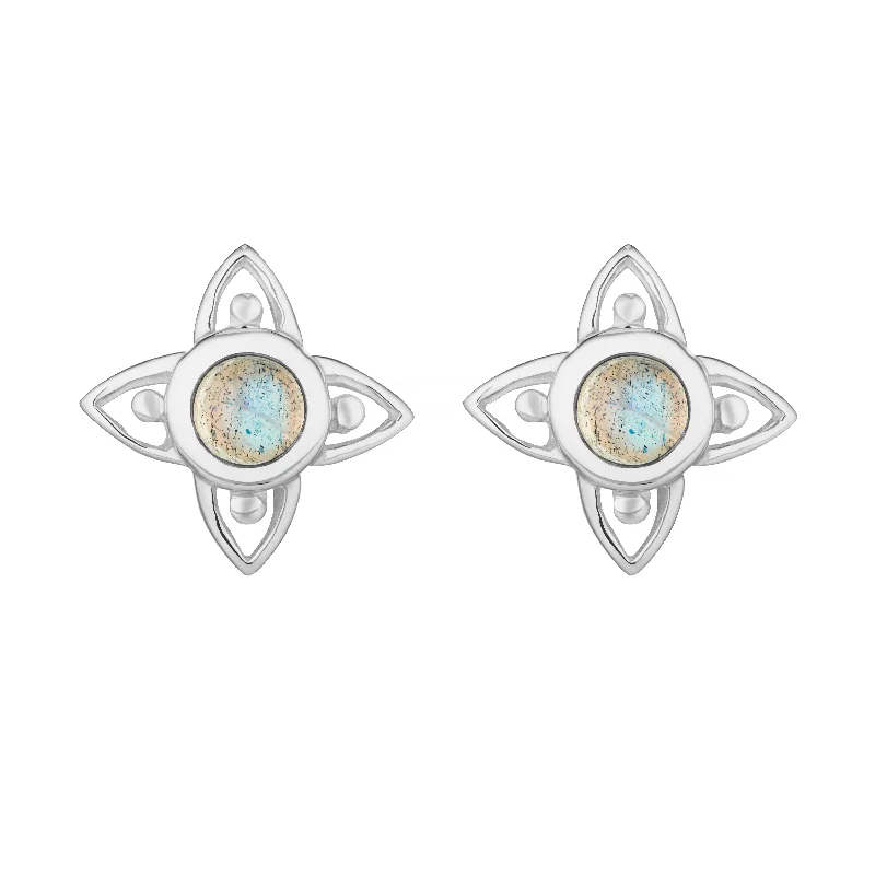 Tiny heart earrings-FLEUR - Sterling Silver & Labradorite Studs