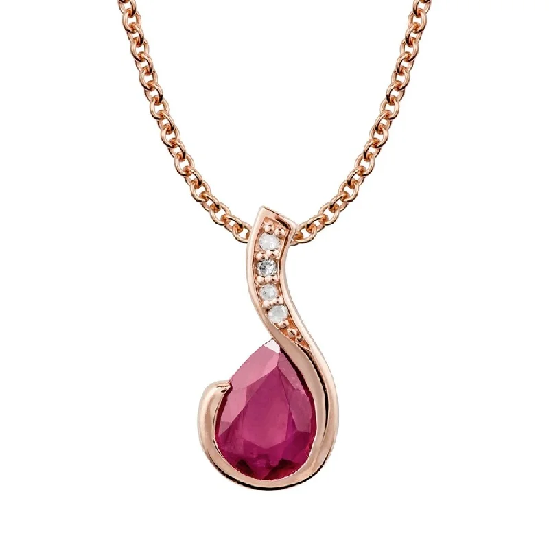 Dove feather necklaces-Viducci 10k Rose Gold Genuine Pear-Shape Ruby and Diamond Drop Pendant Necklace