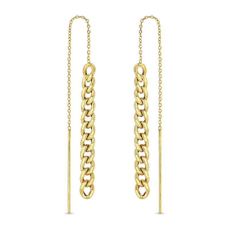 Thin hoop earrings-14k Gold Medium Curb Chain Drop Threaders