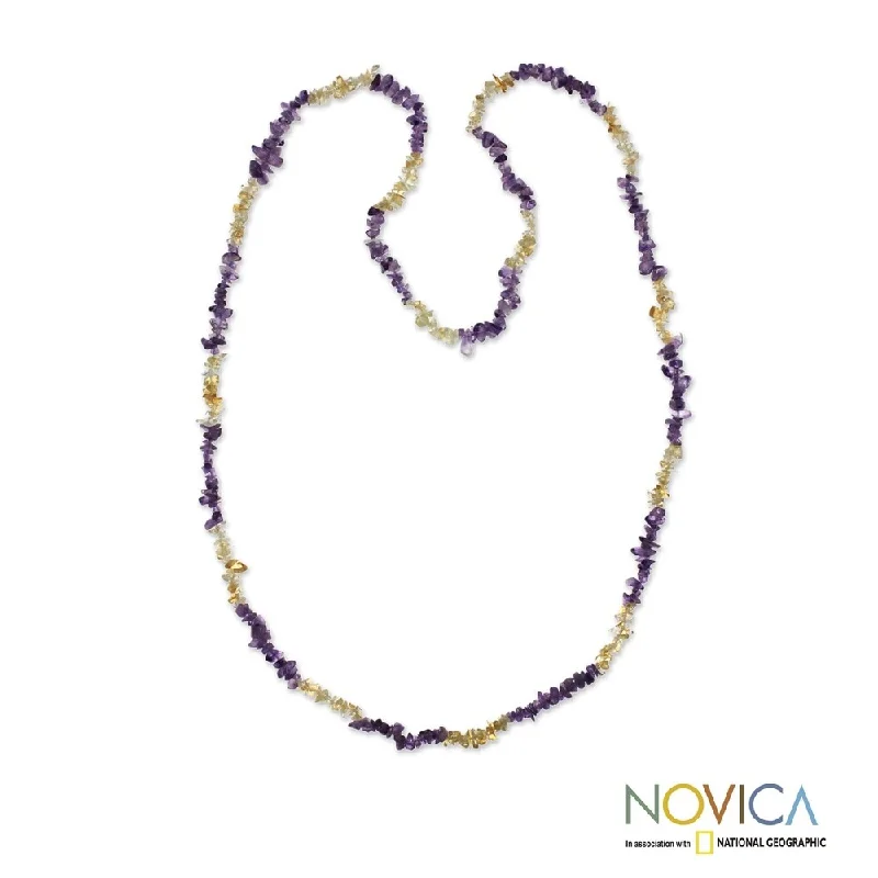 Fox charm necklaces-Handmade Amethyst Citrine 'Carioca Mystique' Beaded Necklace (Brazil) - 34.5" L x 0.3" W