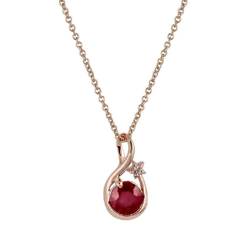 Alloy metal necklaces-Viducci 10k Rose Gold Genuine Round Ruby Pendant Necklace